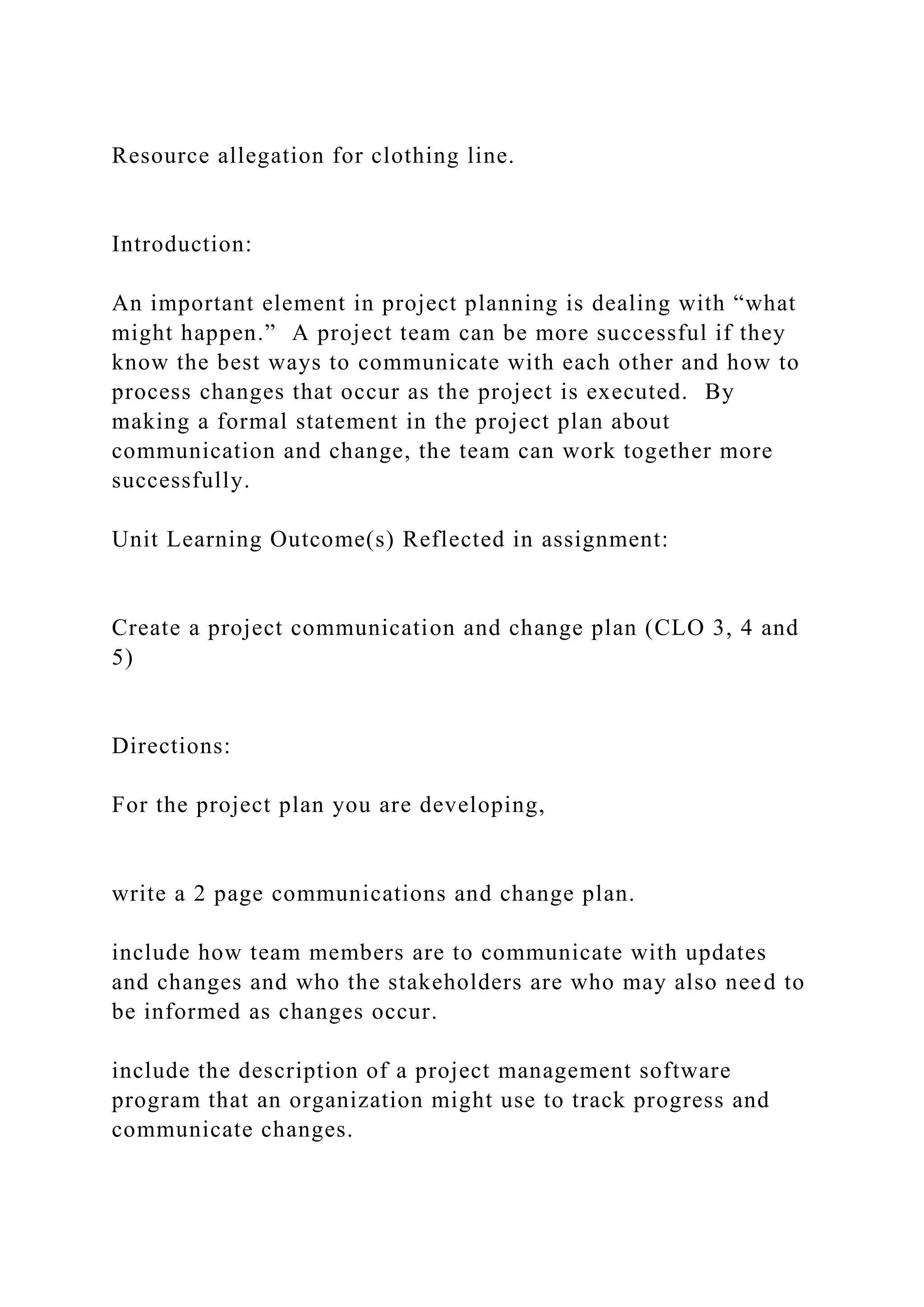 Resource allegation for clothing line.IntroductionAn impo.docx