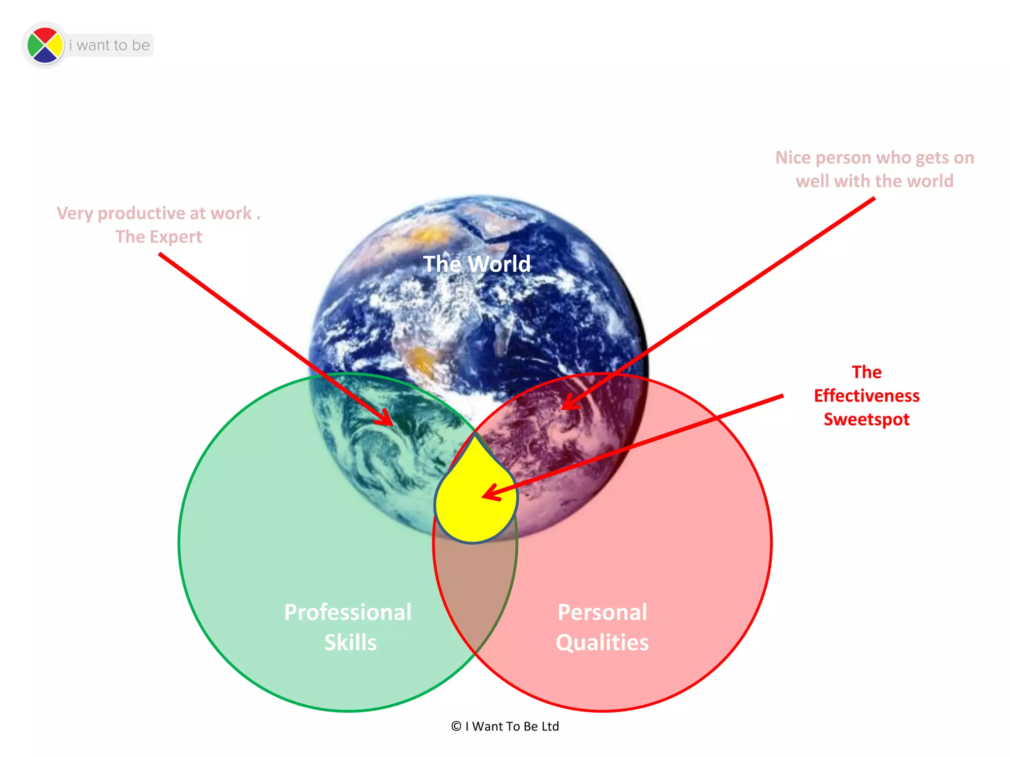 © I Want To Be Ltd
The World
Professional
Skills
Personal
Qualities
Nice person who gets on
well with the world
Very productive at work .
The Expert
The
Effectiveness
Sweetspot
 