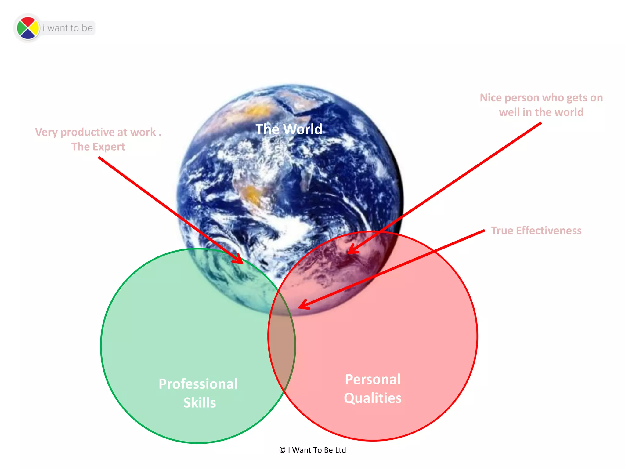 © I Want To Be Ltd
The World
Professional
Skills
Personal
Qualities
Nice person who gets on
well in the world
Very productive at work .
The Expert
True Effectiveness
 