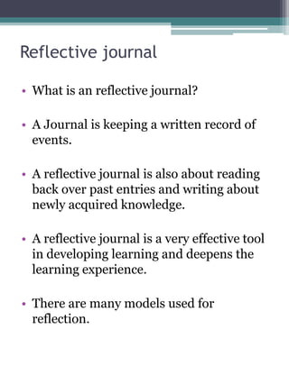 Resource lesson 1 intro to reflective journal ppt | PDF