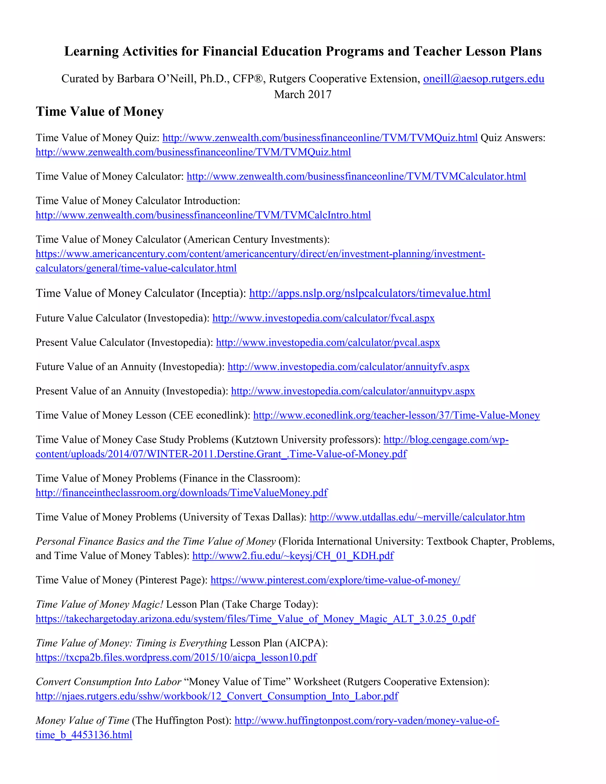 Learning Activities for Financial Education Programs | PDF