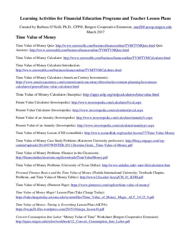 Learning Activities for Financial Education Programs