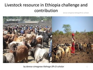 Livestock resource in Ethiopia challenge and
contribution
by derese simegnew Alehegn (Ph.D scholar
derese simegnew Alehegn(Ph.D. scholar)
1
 