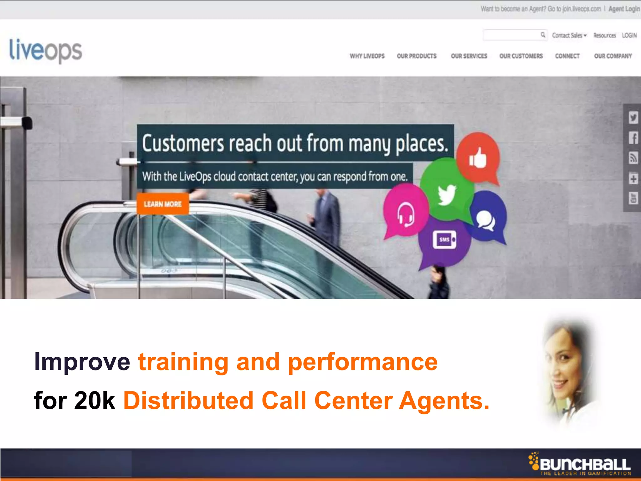 Improve training and performance
for 20k Distributed Call Center Agents.
 