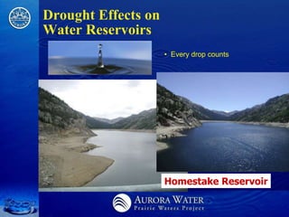 Drought Effects on
Water Reservoirs
                     • Every drop counts




                     Homestake Reservoir
 