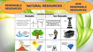 NATURAL RESOURCESRENEWABLE
RESOURCES
NON
RENEWABLE
RESOURCES
 
