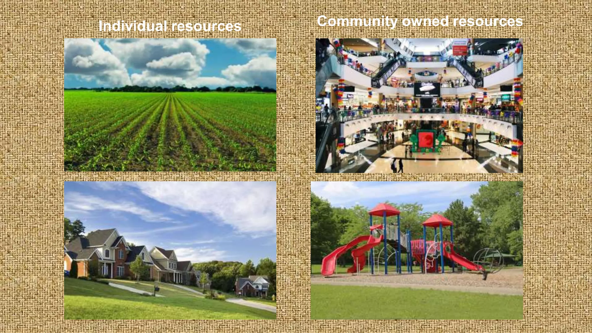 Individual resources Community owned resources
 