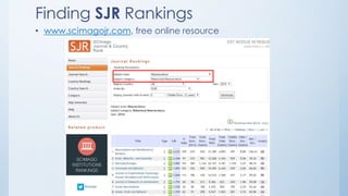 Finding SJR Rankings
• www.scimagojr.com, free online resource
 
