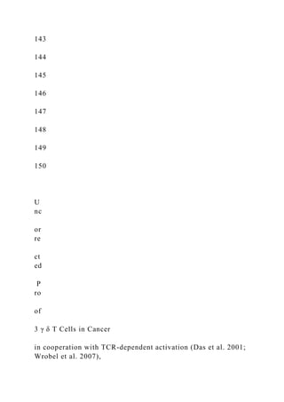 143
144
145
146
147
148
149
150
U
nc
or
re
ct
ed
P
ro
of
3 γ δ T Cells in Cancer
in cooperation with TCR-dependent activation (Das et al. 2001;
Wrobel et al. 2007),
 