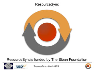 ResourceSync




ResourceSyncis funded by The Sloan Foundation
               ResourceSync – March 6 2012
 
