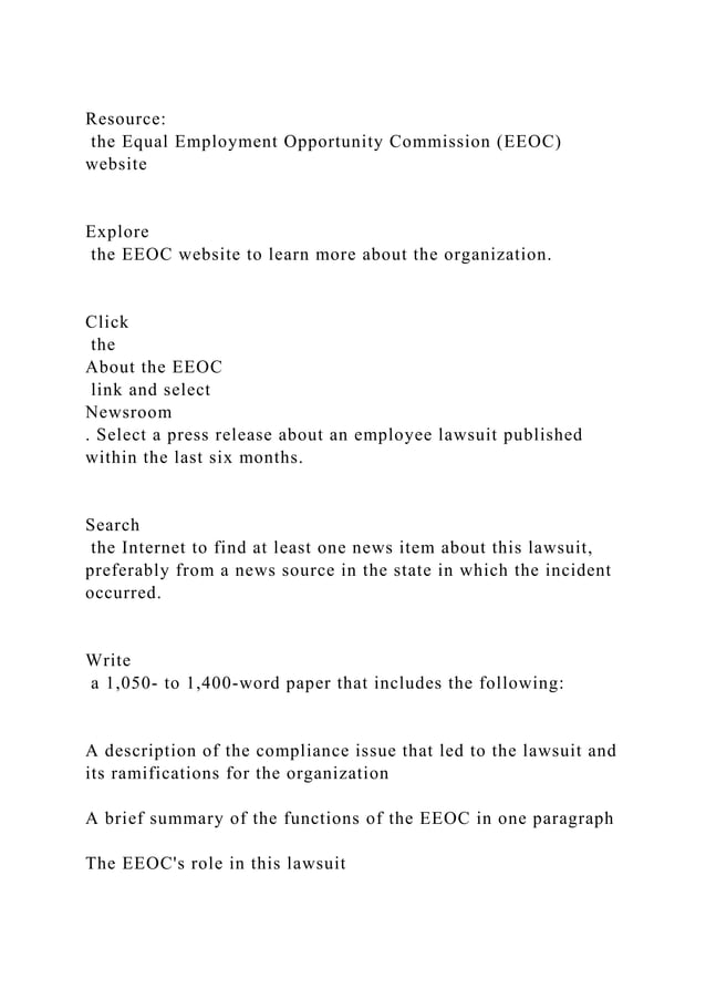 Resource the Equal Employment Opportunity Commission (EEOC) websi.docx