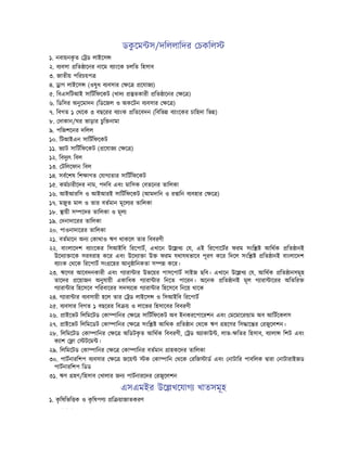 ডক
ু েম স/দিললািদর চকিল
১. নবায়নক
ৃ ত ড লাইেস
২. ব বসা িত ােনর নােম ব াংেক চলিত িহসাব
৩. জাতীয় পিরচয়প
৪. াগ লাইেস (ওষুধ ব বসার ে েযাজ )
৫. িবএসিটআই সািটিফেকট (খাদ তকারী িত ােনর ে )
৬. িডিসর অনুেমাদন (িডেজল ও অকেটন ব বসার ে )
৭. িবগত ১ থেক ৩ বছেরর ব াংক িতেবদন (িবিভ ব াংেকর চািহদা িভ )
৮. দাকান/ঘর ভাড়ার চুি নামা
৯. পিজশেনর দিলল
১০. িটআইএন সািটিফেকট
১১. ভ াট সািটিফেকট ( েযাজ ে )
১২. িবদু ৎ িবল
১৩. টিলেফান িবল
১৪. সবেশষ িশ াগত যাগ তার সািটিফেকট
১৫. কমচারীেদর নাম, পদিব এবং মািসক বতেনর তািলকা
১৬. আইআরিস ও আইআরই সািটিফেকট (আমদািন ও র ািন ব বহার ে )
১৭. মজুত মাল ও তার বতমান মূেল র তািলকা
১৮. ায়ী স েদর তািলকা ও মূল
১৯. দনাদােরর তািলকা
২০. পাওনাদােরর তািলকা
২১. বতমােন অন কাথাও ঋণ থাকেল তার িববরণী
২২. বাংলােদশ ব াংেকর িসআইিব িরেপাট, এখােন উে খ য, এই িরেপােটর ফরম সংি আিথক িত ানই
উেদ া ােক সরবরাহ কের এবং উেদ া া উ ফরম যথাযথভােব পূরণ কের িদেল সংি িত ানই বাংলােদশ
ব াংক থেক িরেপাট সং েহর আনু ািনকতা স কের।
২৩. ঋেণর আেবদনকারী এবং গ ারা ার উভেয়র পাসেপাট সাইজ ছিব। এখােন উে খ য, আিথক িত ানসমূহ
তােদর েয়াজন অনুযায়ী একািধক গ ারা ার িনেত পােরন। অেনক িত ানই মূল গ ারা ােরর অিতির
গ ারা ার িহেসেব পিরবােরর সদস েক গ ারা ার িহেসেব িনেয় থােক
২৪. গ ারা ার ব বসায়ী হেল তার ড লাইেস ও িসআইিব িরেপাট
২৫. ব বসার িবগত ১ বছেরর িব য় ও লােভর িহসােবর িববরণী
২৬. াইেভট িলিমেটড কা ািনর ে সািটিফেকট অব ইনকরেপােরশন এবং মেমাের াম অব আিটেকলস
২৭. াইেভট িলিমেডট কা ািনর ে সংি আিথক িত ান থেক ঋণ হেণর িস াে র রজুেলশন।
২৮. িলিমেটড কা ািনর ে অিডটক
ৃ ত আিথক িববরণী, ড অ াকাউ , লাভ- িতর িহসাব, ব ালা িশট এবং
ক াশ া টেম ।
২৯. িলিমেটড কা ািনর ে কা ািনর বতমান াহকেদর তািলকা
৩০. পাটনারিশপ ব বসার ে জেয় ক কা ািন থেক রিজ াড এবং নাটাির পাবিলক ারা নাটারাইজড
পাটনারিশপ িডড
৩১. ঋণ হণ/িহসাব খালার জন পাটনারেদর রজুেলশন
এসএমইর উে খেযাগ খাতসমূহ
১. ক
ৃ িষিভি ক ও ক
ৃ িষপণ ি য়াজাতকরণ
ি ি ি
 