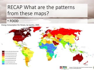 RECAP What are the patterns
from these maps?
• FOOD
 