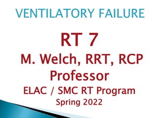 RT 7
M. Welch, RRT, RCP
Professor
ELAC / SMC RT Program
Spring 2022
 