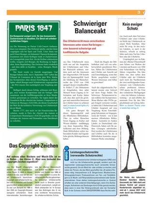 3


                                                                                   Schwieriger                                                                                                                                   Kein ewiger
                                                                                                                                                                                                                                   Schutz
                                                                                   Balanceakt
    Ein Komponist weigert sich, für das konsumierte                                                                                        (lde) Auch nach dem Tod eines
    Zuckerwasser zu bezahlen. Ein Streit mit urheber-                                                                                      Urhebers oder einer Urhebe­
    rechtlichen Folgen.                                                Das Urheberrecht muss verschiedene                                  rin bleibt das Urheberrecht an
                                                                                                                                           einem Werk bestehen. Aber
                                                                       Interessen unter einen Hut bringen –
    (lde) Die Stimmung im Pariser Café­Concert Ambassa­                                                                                    nicht für ewig. In den meis­
    deurs war entspannt. Das Orchester spielte, und die Gäste          eine äusserst schwierige und                                        ten Ländern, so auch in der
    vergnügten sich bei Speis und Trank. Unter ihnen war               konfliktreiche Aufgabe.                                             Schweiz, erlischt es siebzig
    auch Ernest Bourget, ein bekannter Chanson­Komponist.                                                                                  Jahre nach dem Tod des Urhe­
    Zusammen mit einem Kollegen trank er Zuckerwasser,                                                                                     bers oder der Urheberin.
    ein Luxusgetränk jener Zeit. Als der Kellner einkassieren                                                                                   Ursprünglich war im Rah­
    wollte, weigerte sich Bourget, die Rechnung zu beglei­             (lde) Das Urheberrecht muss            Doch die Regale der Bib­     men der «Berner Übereinkunft
    chen. Seine Begründung: Das Orchester habe wiederholt              nicht nur auf die Ansprüche        liotheken sind voll von urhe­    zum Schutz von Werken der
    – und ohne dafür zu bezahlen – seine, Bourgets, Musik              der Urheberinnen und Urhe­         berrechtlich geschützten Wer­    Literatur und Kunst» von 1886
    gespielt.                                                          ber Rücksicht nehmen, son­         ken. Haben die Urheberinnen      eine Schutzdauer von fünfzig
         Der Streit wurde vor Gericht ausgetragen. Und                 dern auch auf die Interessen       und Urheber nun Anrecht auf      Jahren vorgesehen. Die Idee
    Bourget bekam recht. Am 8. September 1847 verbot das               der Allgemeinheit. Oft besteht     eine Entschädigung, wenn ihre    dabei war, dass neben dem
    Tribunal de Commerce de la Seine dem Wirt, Stücke                  hier ein Spannungsfeld. Auch       Werke ausgeliehen werden?        Urheber oder der Urheberin
    des Komponisten ohne dessen Einwilligung zu spielen.               die Erklärung der Menschen­        Wessen Interessen sind höher     auch noch die Nachkommen
    Später erhielt Bourget auch Schadenersatz zugesprochen             rechte der UNO von 1948            zu gewichten?                    der zwei nachfolgenden Gene­
    – der Wirt musste ihm nachträglich eine Vergütung zah­             spiegelt diesen Grundkonflikt.                                      rationen vom Urheberrechts­
    len.                                                               In Artikel 27 des Dokuments        Auch das eidgenössische Par­     schutz profitieren können.
         Beflügelt durch diesen Erfolg, schlossen sich Bour­           ist festgehalten, dass jeder       lament musste eine Antwort       1993 passte die EU die Frist
    get, zwei weitere Komponisten und ein Verleger 1850                Mensch freien Zugang zu In­        auf diese Frage finden. Die      den veränderten Bedingungen
    zusammen, um die Aufführungsrechte an ihren Musik­                 formation und Kultur haben         Schweizer Parlamentarier/in­     – etwa der höheren Lebenser­
    werken gemeinsam zu verwalten. Sie legten damit den                soll, dass aber auch die geisti­   nen wählten den Kompromiss:      wartung – an und erhöhte die
    Grundstein für die «Société des Auteurs, Compositeurs et           gen und materiellen Interessen     Wenn Bücher oder DVDs ge­        minimale Frist für ihre Mit­
    Editeurs de Musique» (SACEM), die älteste Gesellschaft             der Urheber/innen zu schützen      gen Entgelt vermietet werden,    gliedsländer auf siebzig Jahre.
    der Welt für die kollektive Verwertung von Urheberrech­            sind [c www.humanrights.ch/        so haben die Urheberinnen und    Mehr zu diesem Thema unter
    ten an Musik.                                                      home/?idcat=7].                    Urheber Anspruch auf eine        c www.hep-verlag.ch
         Bereits 1777, also noch vor der Französischen Re­                  Ein gutes Beispiel für        Vergütung. Keine Entschädi­
    volution, wurde in Paris die «Société des Auteurs et               dieses Spannungsfeld sind          gung bekommen sie hingegen,
    Compositeurs Dramatiques» (SACD) gegründet, um den                 die öffentlichen Bibliotheken.     wenn der Verleih – wie in den
    Anliegen der Autoren und Dramatiker zum Durchbruch                 Über sie sollen Menschen           meisten öffentlichen Biblio­
    zu verhelfen.                                                      freien Zugang zu Kultur und        theken – kostenlos ist. Andere
                                                                       Wissen erhalten – unabhängig       Länder, so Deutschland oder
                                                                       von ihren finanziellen Mög­        Österreich, haben sich für an­
                                                                                                                                           © Succession Giacometti/2010, ProLitteris Zurich. Foto: Keystone, Sotheby’s Handout




                                                                       lichkeiten und ihrer Bildung.      dere Lösungen entschieden.
                                                                       Dank Bibliotheken sollen ins­      Dort werden die Urheberinnen
                                                                       besondere Kinder und Jugend­       und Urheber auch für die in
                                                                       liche gleiche Bildungschancen      Bibliotheken kostenlos ausge­
                                                                       haben.                             liehenen Werke entschädigt.


   Das Copyright-Zeichen
                                                                               Leistungsschutzrechte
Auf nahezu allen Büchern und Musik-CDs ist es                                  (verwandte Schutzrechte)
zu finden – das kleine ©. Aber was bedeutet das                                  (lde) Im schweizerischen Urheberrechtsgesetz (URG) sind
Copyright-Zeichen eigentlich?                                                    nicht nur die Urheberrechte geregelt, sondern auch die
                                                                        sogenannten Leistungsschutzrechte (auch verwandte Schutz-
(lde) Der Begriff «Copyright»      wie der «Berner Übereinkunft         rechte genannt). Um ein Werk hör- oder sichtbar zu machen, sind
stammt aus dem angelsächsi-        zum Schutz von Werken der Li-        neben der Person, die das Werk geschaffen hat, oft weitere Per-
schen Raum. Er steht in diesen     teratur und Kunst» von 1886 ist      sonen nötig: Interpret/innen (z. B. Sänger/innen, Musiker/innen,
Ländern für das, was wir bei uns   es in vielen Ländern zu einer An-    Schauspieler/innen), Produzent/innen von Ton- und Tonbildträ-
als Urheberrecht bezeichnen.       näherung des Rechts gekommen.        gern (z. B. Musik- und Filmproduktionsunternehmen) oder Sende-     Die Werke des bekannten
Copyright und Urheberrecht ha-     So entstehen Urheberrechte           unternehmen. Ihnen stehen Leistungsschutzrechte zu. Konkret        Bündner Künstlers Alberto
ben sich in Amerika und Europa     heute auch in Amerika grund-         erhalten sie unter anderem Entschädigungen, wenn ihre Darbie-      Giacometti, der 1966 starb und
geschichtlich anders entwickelt.   sätzlich automatisch, sobald ein     tungen, Aufnahmen und Sendungen durch Dritte genutzt werden,       dessen Porträt auf unserer
So war zum Beispiel bis 1989 in    Werk entstanden ist. In Europa       etwa wenn in einer Bar Hintergrundmusik oder der Fernseher         Hunderternote abgebildet ist,
den USA ein Copyright-Hinweis      war das Anbringen des © nie          läuft. In der Schweiz nimmt SWISSPERFORM diese Rechte wahr.        sind ab 1. Januar 2037 nicht
zwingend erforderlich. Dank        eine rechtliche Voraussetzung                                                                           mehr durch das Urheberrecht
internationalen Vereinbarungen     für urheberrechtlichen Schutz.                                                                          geschützt.
 
