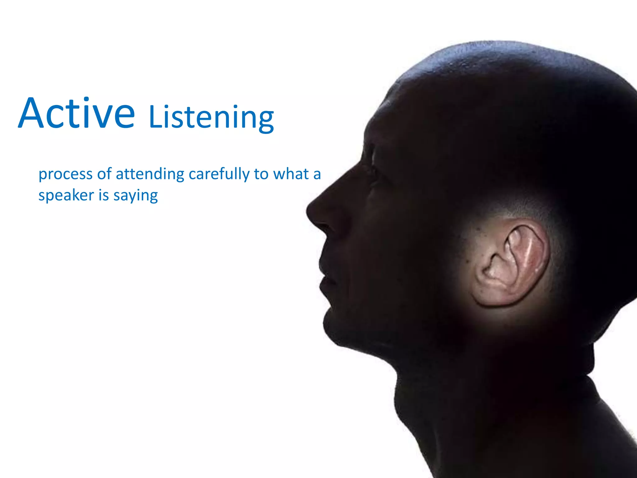 Active Listeningprocess of attending carefully to what a speaker is saying