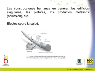 Las construcciones humanas en general: los edificios
singulares, las pinturas, los productos metálicos
(corrosión), etc.
Efectos sobre la salud.
 