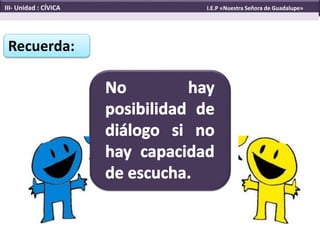Recuerda:
III- Unidad : CÍVICA I.E.P «Nuestra Señora de Guadalupe»