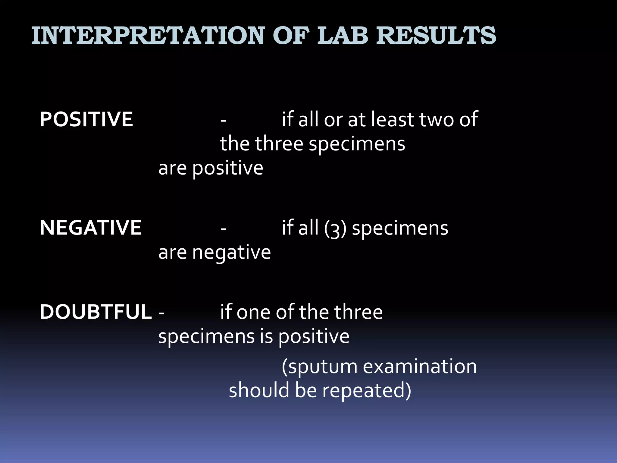 SMEARINGSPREADINGWith a coconut midrib, fish out one (1) loopful of purulent, solid particles of the sputum.Spread the sputum evenly on the slide, approximately 2 x 3 cm 	in size. 
