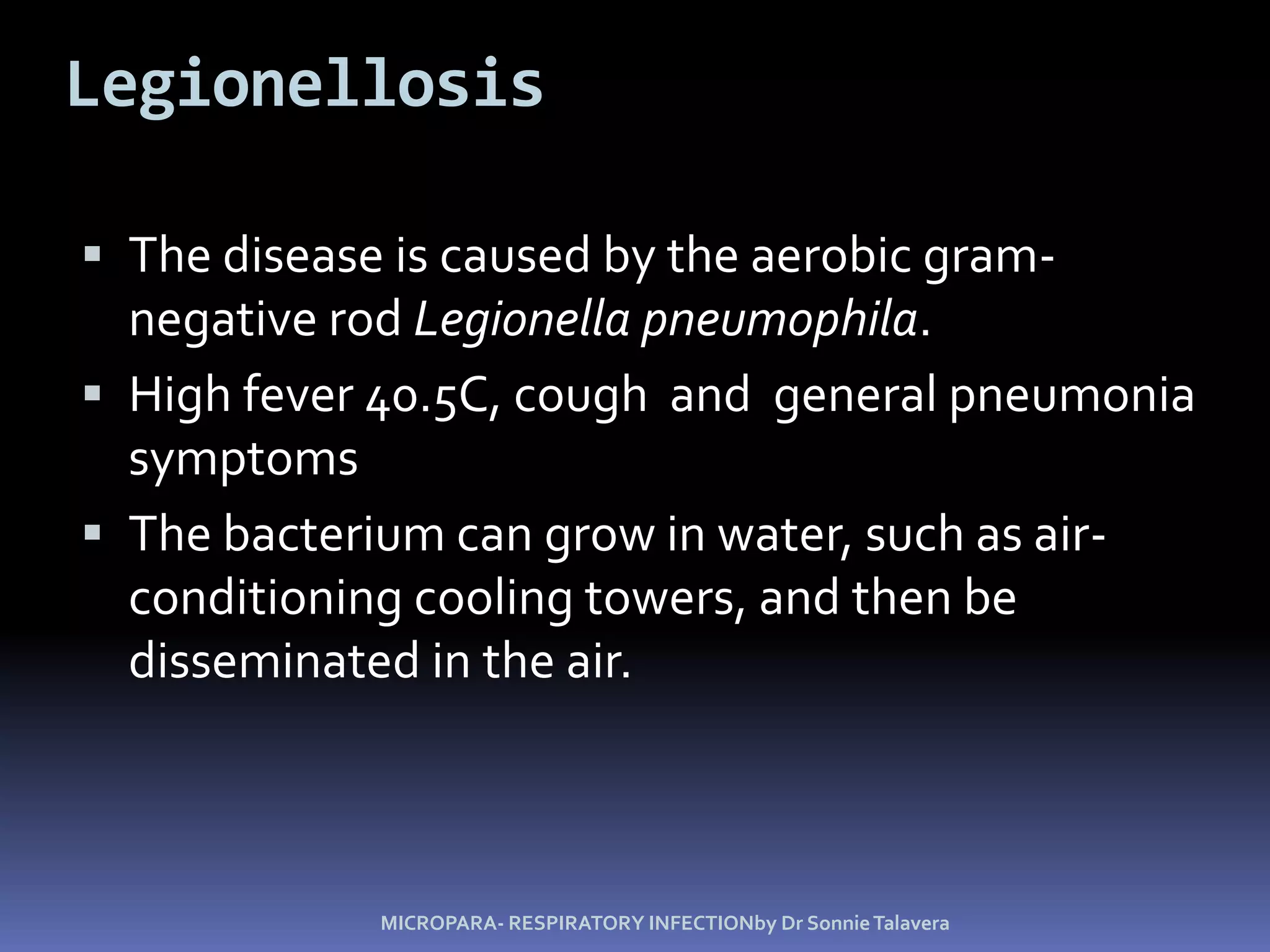 PneumoniasSign/ symptomsHigh feverDOBChest painProductive coughMICROPARA- RESPIRATORY INFECTIONby Dr Sonnie Talavera