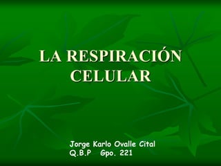 LA RESPIRACIÓN
   CELULAR


  Jorge Karlo Ovalle Cital
  Q.B.P Gpo. 221
 