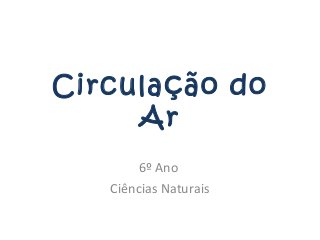 Circulação do
Ar
6º Ano
Ciências Naturais
 