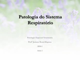 Patologia do Sistema
    Respiratório

   Patologia Especial Veterinária

    Profª Josiane Bonel-Raposo

               2010-1

              Aula 1
 