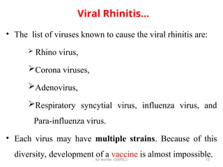 Viral Rhinities respiratory diorders.ppt for Health students | PPT