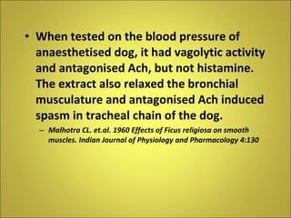 <ul><li>When tested on the blood pressure of anaesthetised dog, it had vagolytic activity and antagonised Ach, but not his...