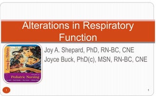 1
Joy A. Shepard, PhD, RN-BC, CNE
Joyce Buck, PhD(c), MSN, RN-BC, CNE
Alterations in Respiratory
Function
1
 