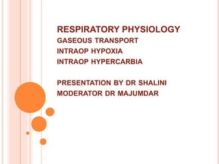 RESPIRATORY PHYSIOLOGY
GASEOUS TRANSPORT
INTRAOP HYPOXIA
INTRAOP HYPERCARBIA
PRESENTATION BY DR SHALINI
MODERATOR DR MAJUMDAR
 