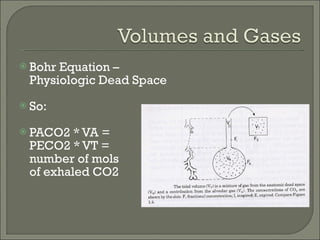 Bohr Equation –  Physiologic Dead Space So: PACO2 * VA =  PECO2 * VT = number of mols of exhaled CO2 