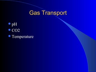 Gas TransportGas Transport
pH
CO2
Temperature
 