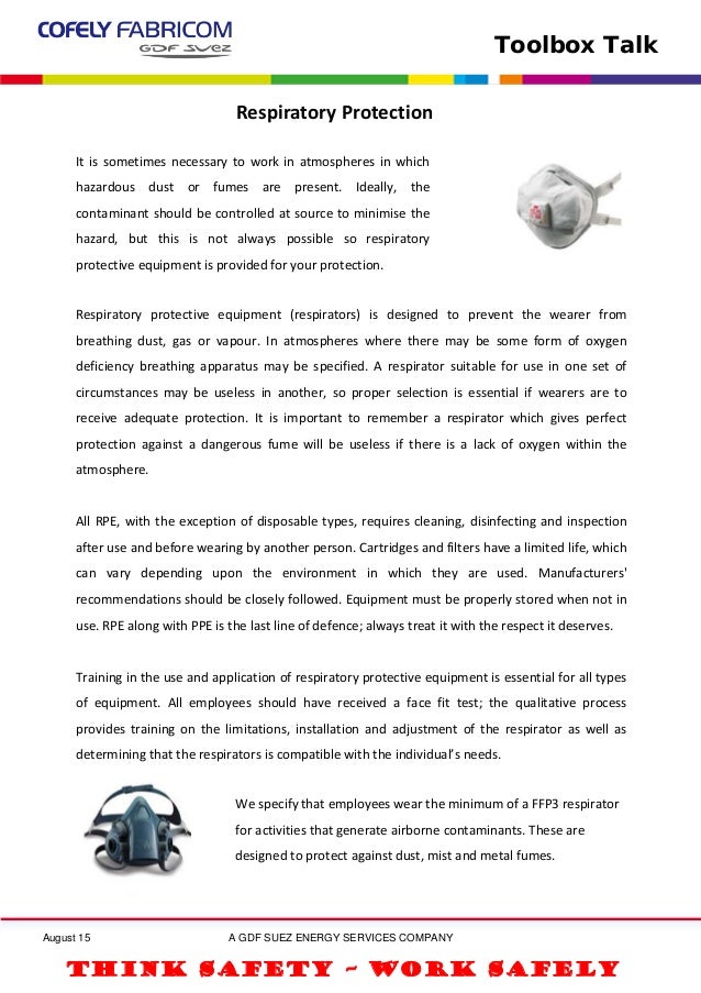 Toolbox talk respiratory protection