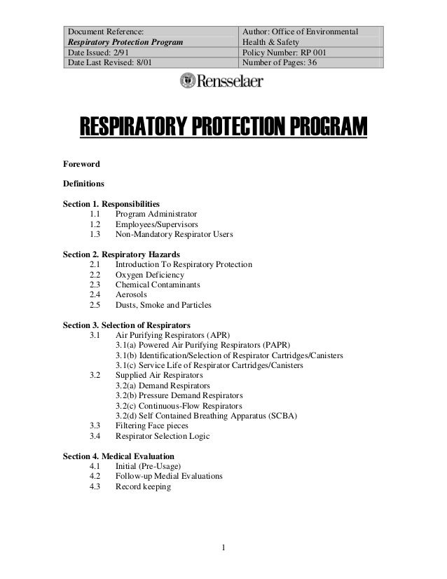 Respiratory protection program