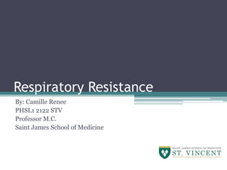 Respiratory Resistance
By: Camille Renee
PHSL1 2122 STV
Professor M.C.
Saint James School of Medicine
 