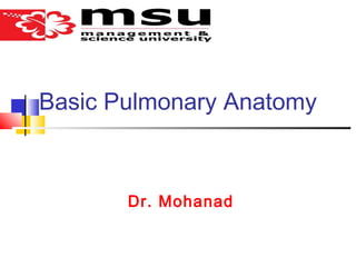 Basic Pulmonary Anatomy
Dr. Mohanad
 