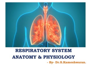 RESPIRATORY SYSTEM
ANATOMY & PHYSIOLOGY
- By- Dr.S.Kameshwaran.
 