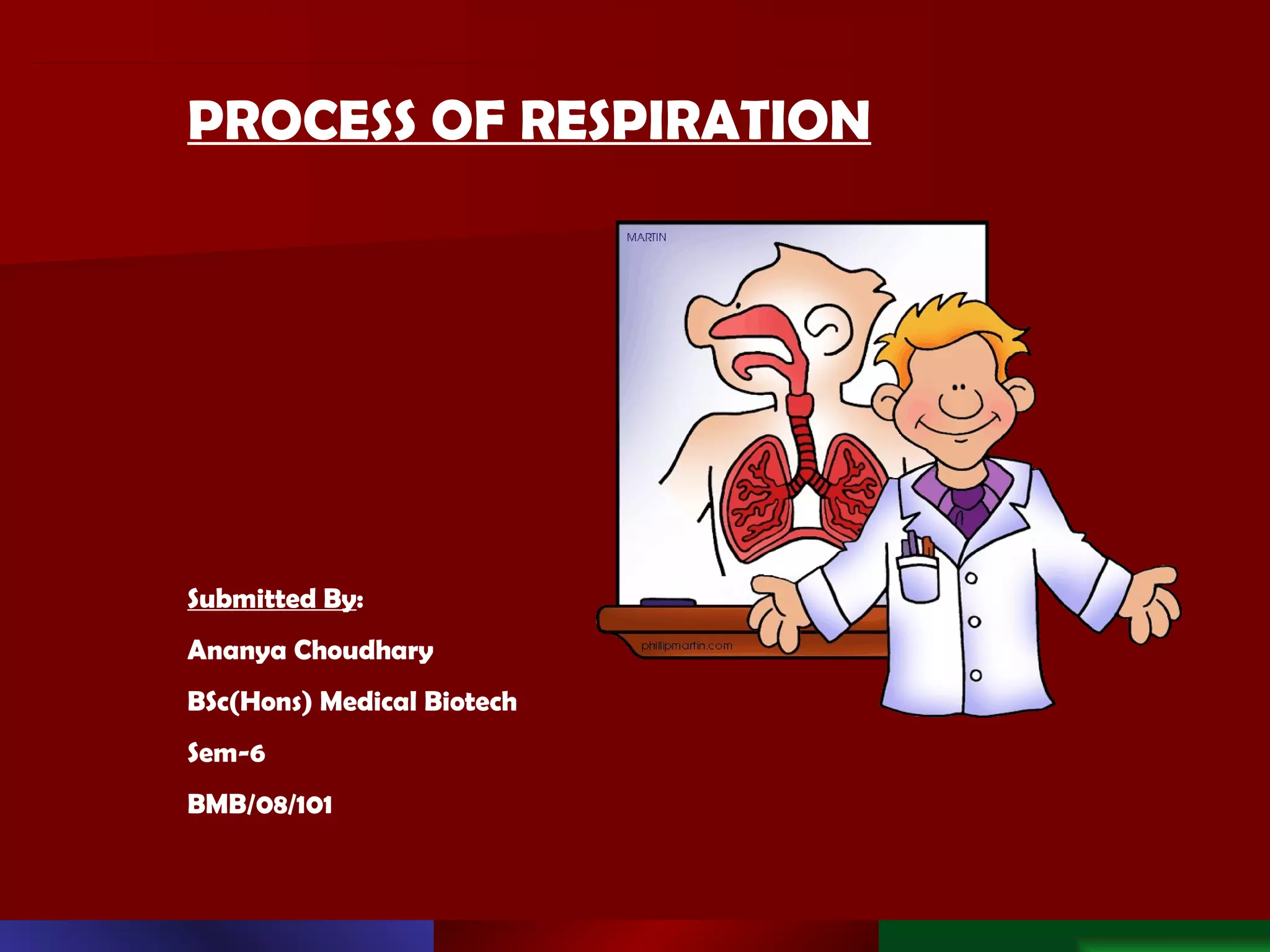 Copyright © 2003 Pearson Education, Inc. publishing as Benjamin Cummings. PROCESS OF RESPIRATION Submitted By : Ananya Choudhary BSc(Hons) Medical Biotech Sem-6 BMB/08/101 