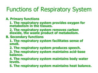 Functions of Respiratory System ,[object Object],[object Object],[object Object],[object Object],[object Object],[object Object],[object Object],[object Object],[object Object]