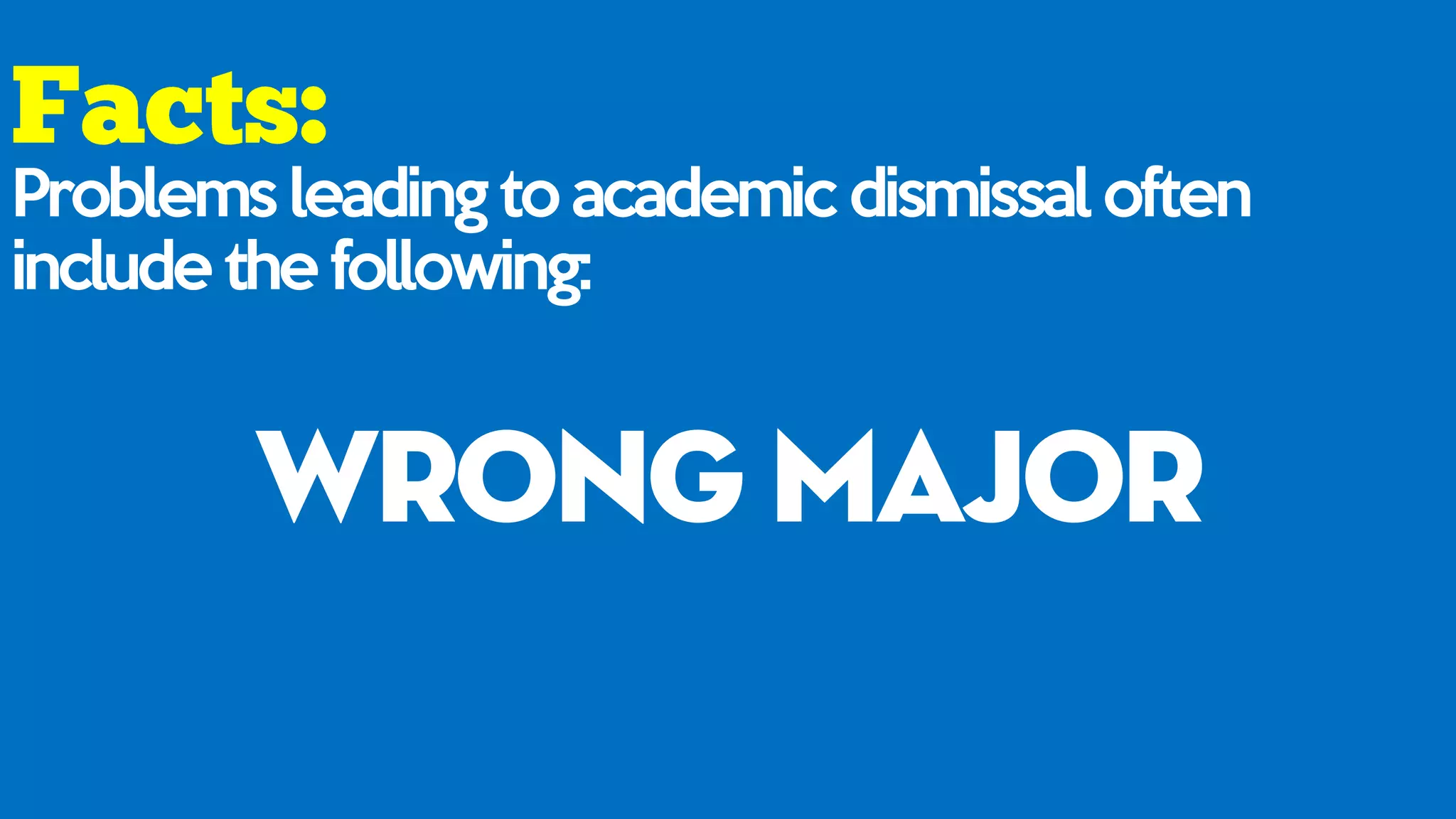 Problems leading to academic dismissal often
include the following:
wrong major
 