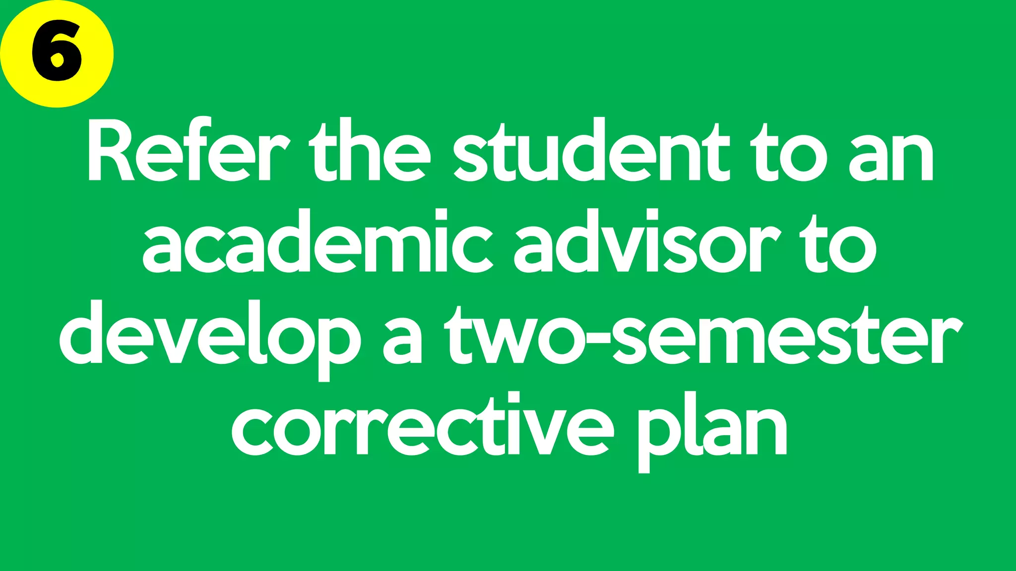 Refer the student to an
academic advisor to
develop a two-semester
corrective plan
 
