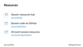 Resources
aka.ms/OPS20repo
aka.ms/OPS20
aka.ms/mymsignitethetour
 