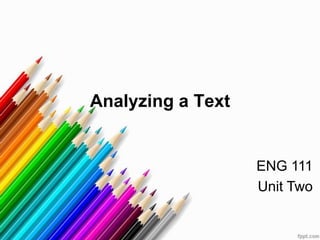 Analyzing a Text


                   ENG 111
                   Unit Two
 