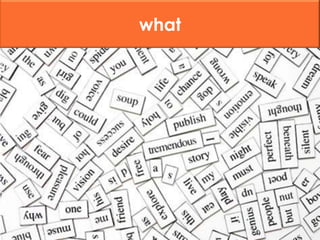 And what should you be listening for? Brand sentiment (positive, negative or neutral)Who’s talking (influentials and elders)Context (where did the discussion start? where is it happening?)Community discussions (what’s important to them, vernacular)Trends and hot topics (latest & greatest news, memes)
