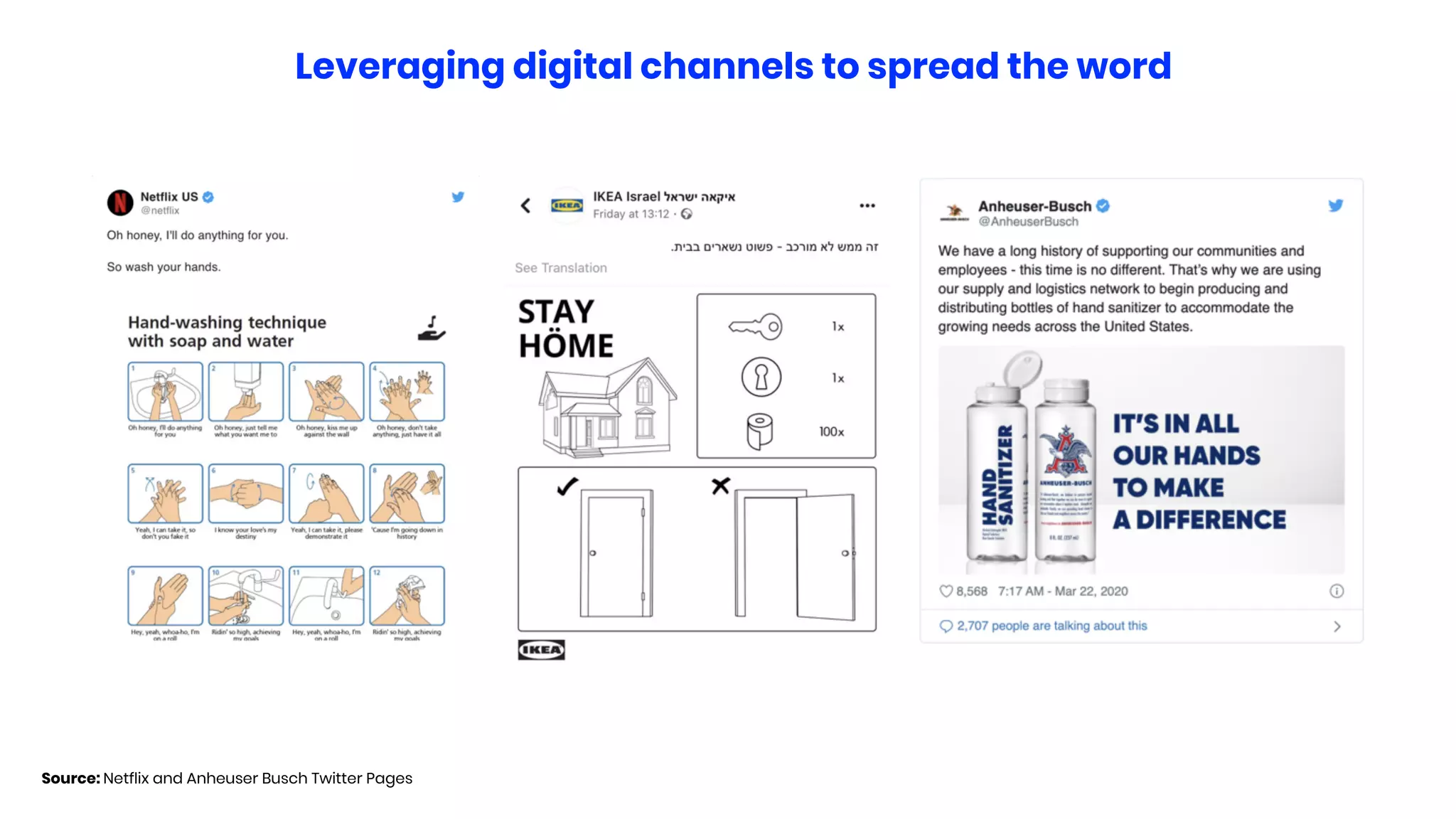 Leveraging digital channels to spread the word
Source: Netflix and Anheuser Busch Twitter Pages
 