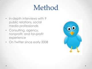 Crisis Communication TheoriesSCCT Clusters: Victim, accidental, preventableResponse Strategies: Denial(attaching the accuser, denial, scapegoating)Diminishment(excusing, justification)Rebuilding(compensation, apology)Bolstering(reminding, ingratiation, victimage)Most frequently used = Bolstering, denialMost effective: Full apologyLeast effective: Denial