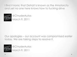 Millions are in uproar in #Cairo. Rumor is they heard our new spring collection is now available online at http://bit.ly/KCairo - KC	@KennethCole	February 13, 2011Re Egypt tweet: we weren’t intending to make light of a serious situation. We understand the sensitivity of this historic moment – KC	@KennethCole	February 13, 2011