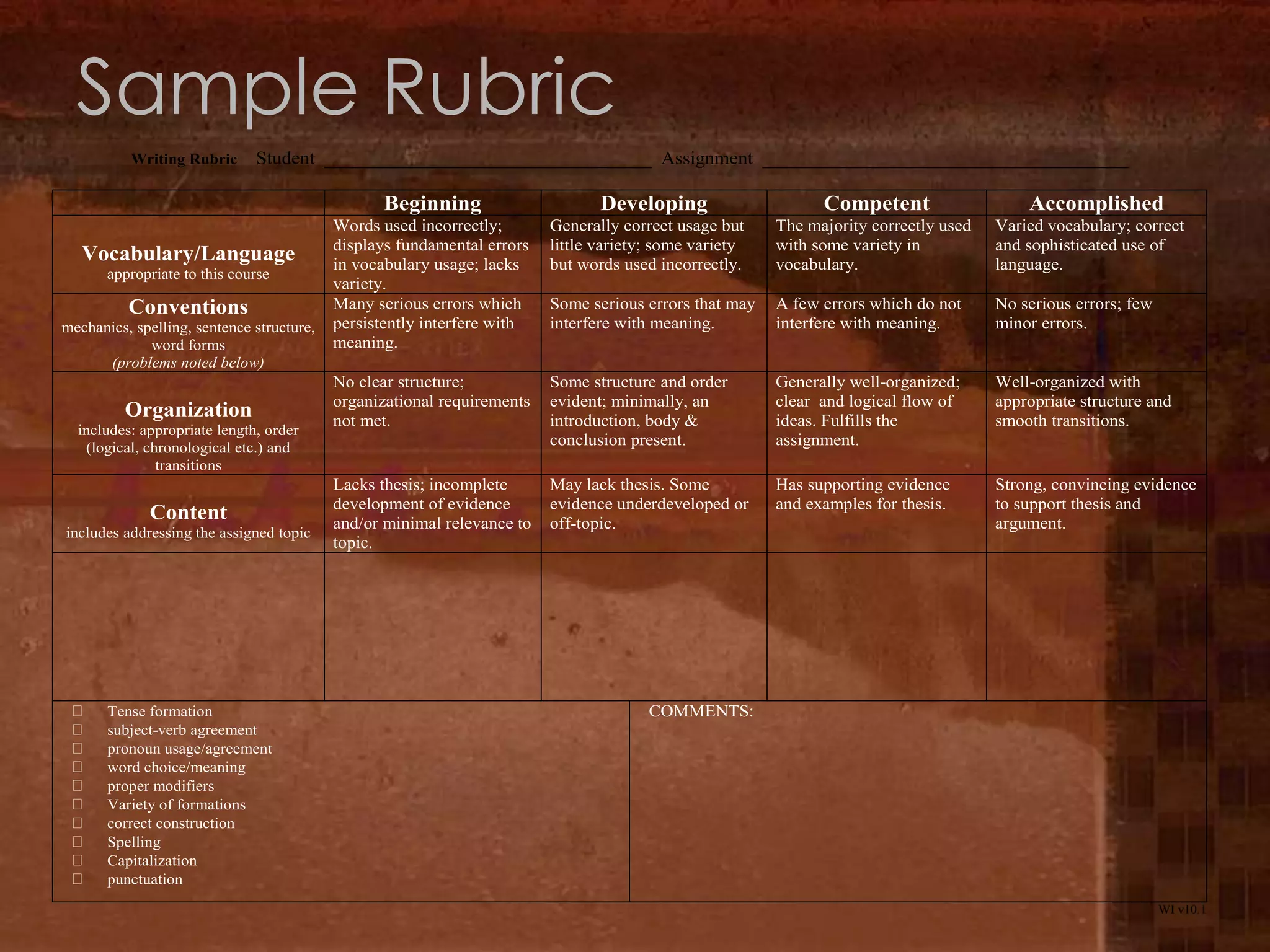 Sample Rubric