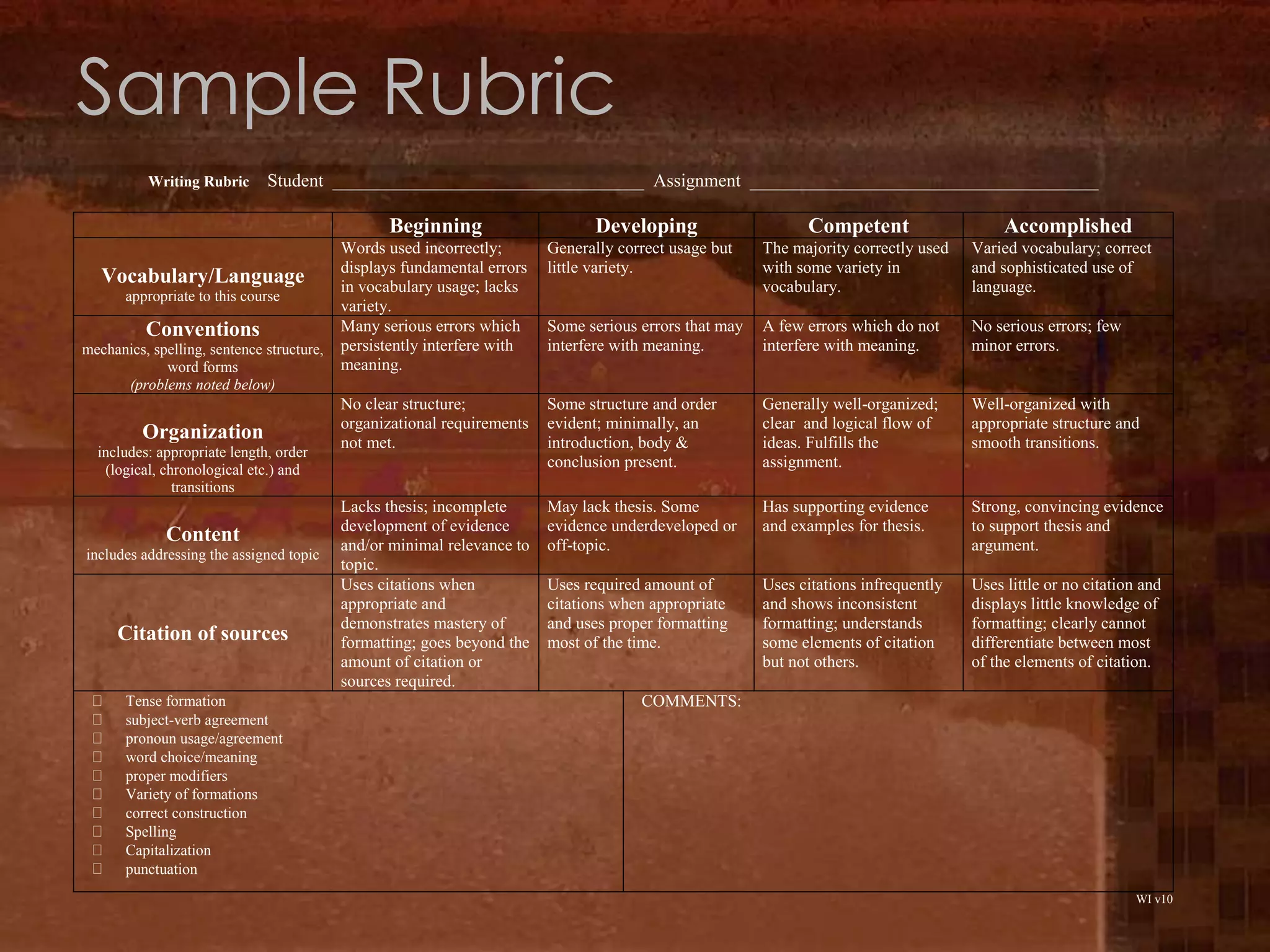 Sample Rubric